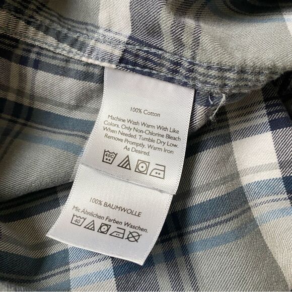 Eddie Bauer Plaid Button Down Classic Fit Grey Blue Teal - Picture 6 of 8